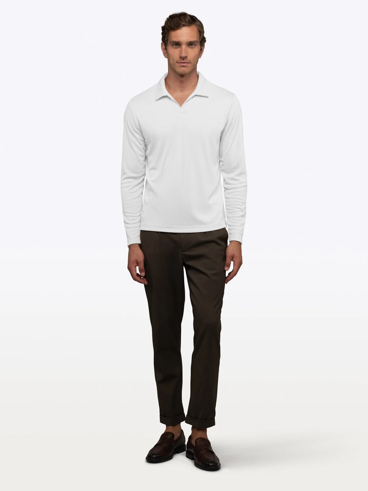 Cuts | SoHo Ribbed Long Sleeve Polo | White