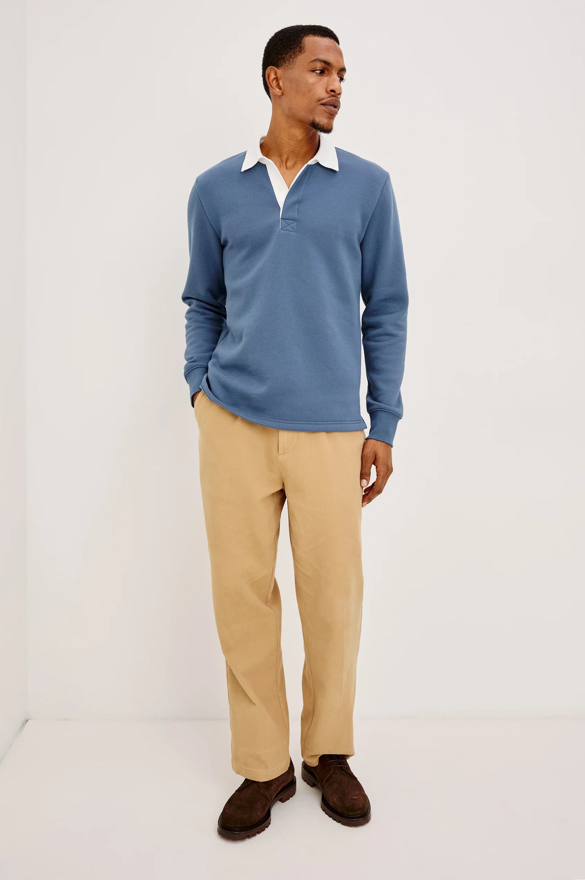 Rails | Wright Long Sleeve Polo Shirt | Vintage Steel Blue