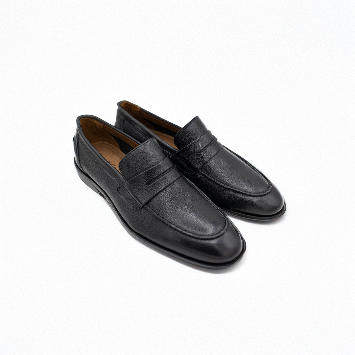 Collars & Co. Naples Penny Loafers in Black Leather, detail