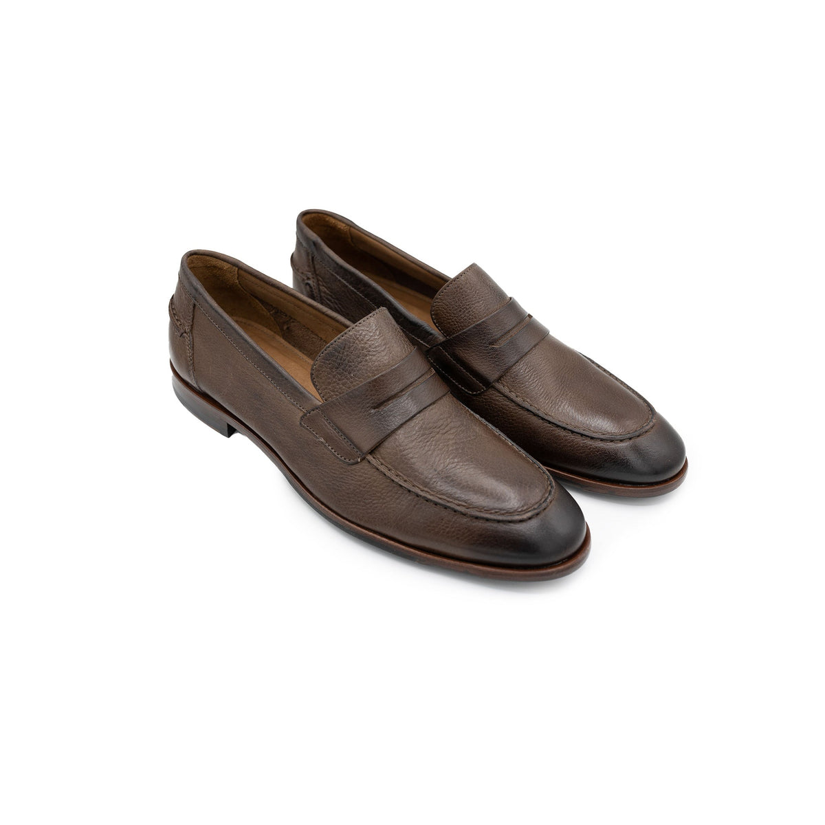 Collars & Co. Naples Penny Loafers, brown pebble-grain leather