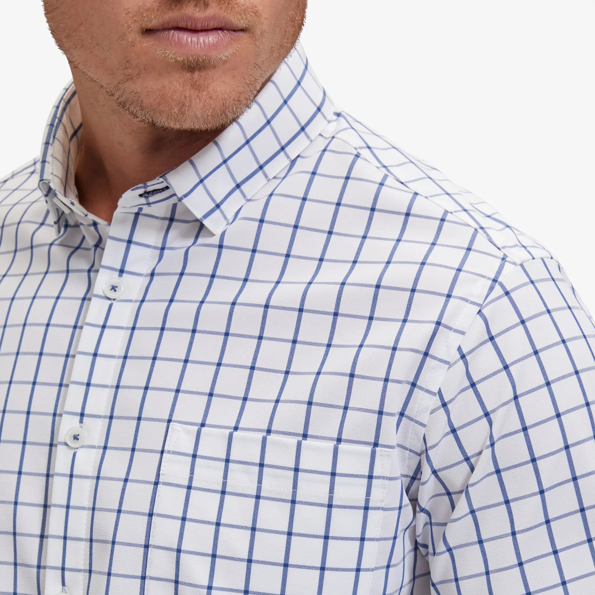 Mizzen+Main | Leeward White Navy Windowpane | No Tuck Dress Shirt | White
