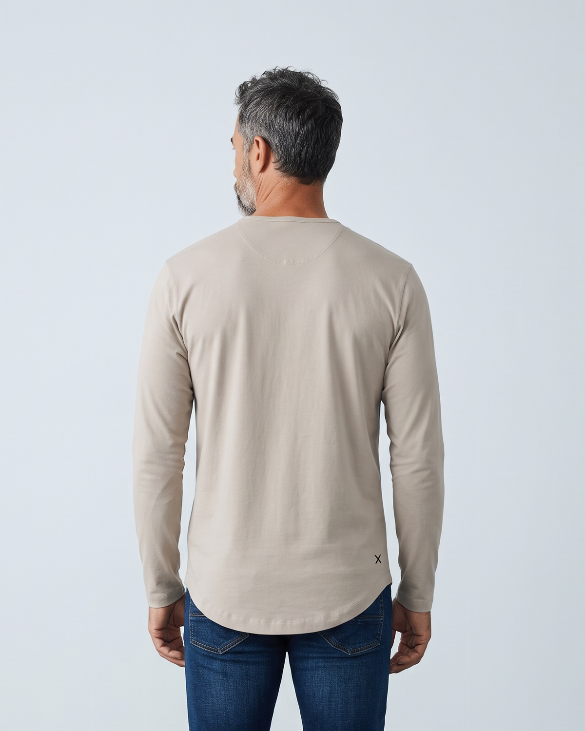 Cuts | AO Long Sleeve Henley Curve-Hem Tee | Pure Cashmere Gray