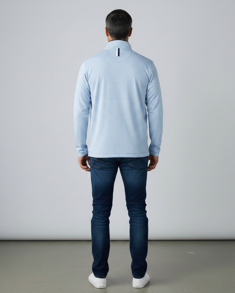 Rhoback | Riva Heather Stripe Performance Q-Zip | Oxford Blue Stripe