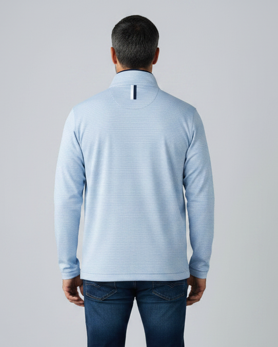 Rhoback | Riva Heather Stripe Performance Q-Zip | Oxford Blue Stripe