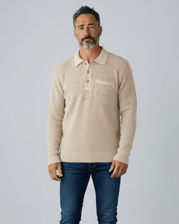 Criquet | Long Sleeve Bungalow Sweater Polo | Oat Beige