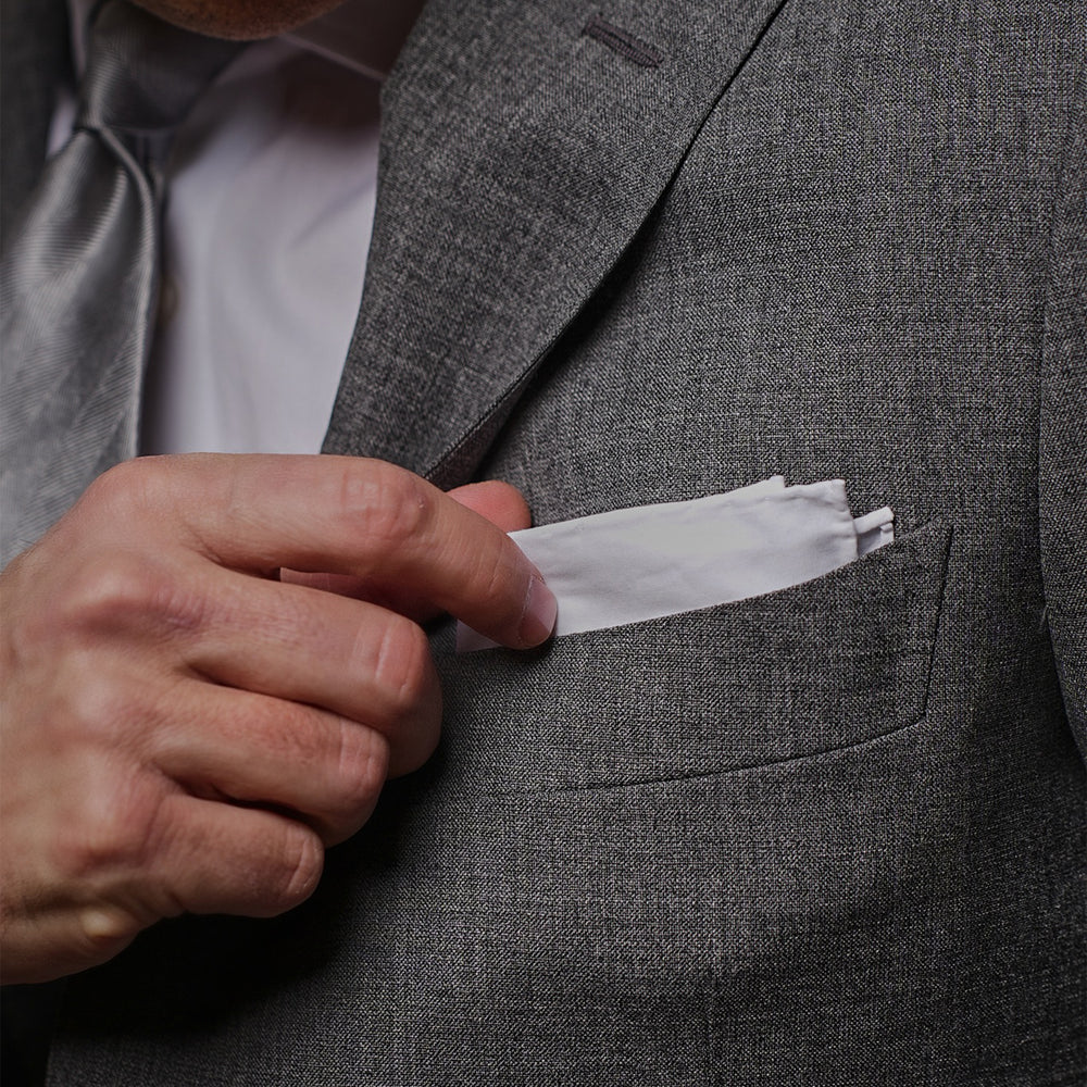 Tie Bar | Solid White Cotton Pocket Square | White