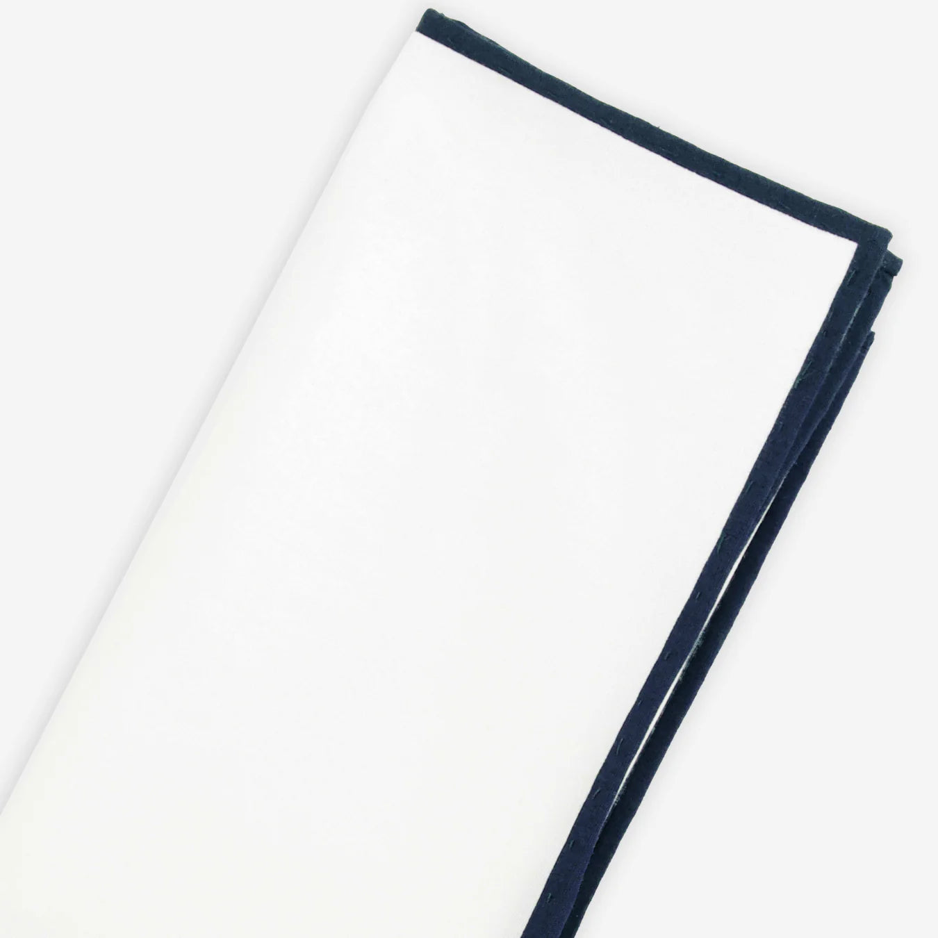 Tie Bar | White Cotton With Border Midnight Navy Pocket Square | White
