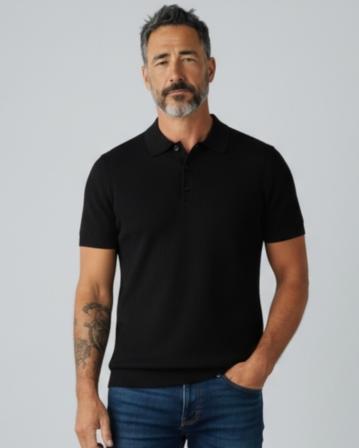 The Normal Brand | Robles Textured Knit Polo | Black