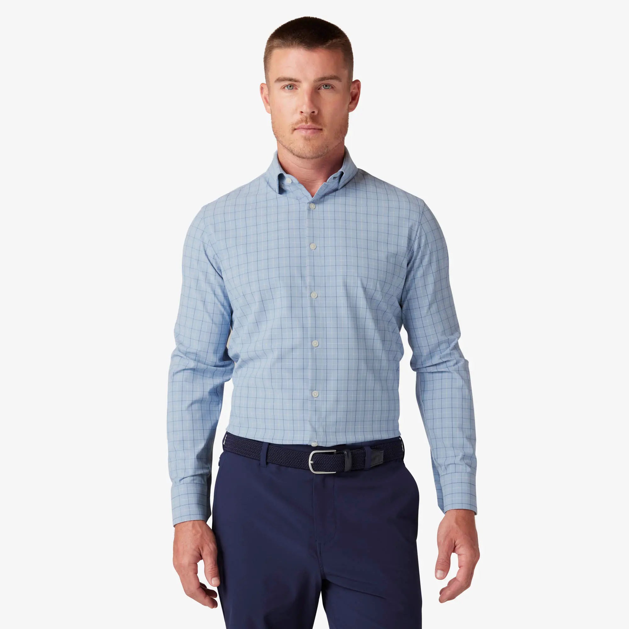 Leeward Blue Lustre Danbury Plaid Dress Shirt