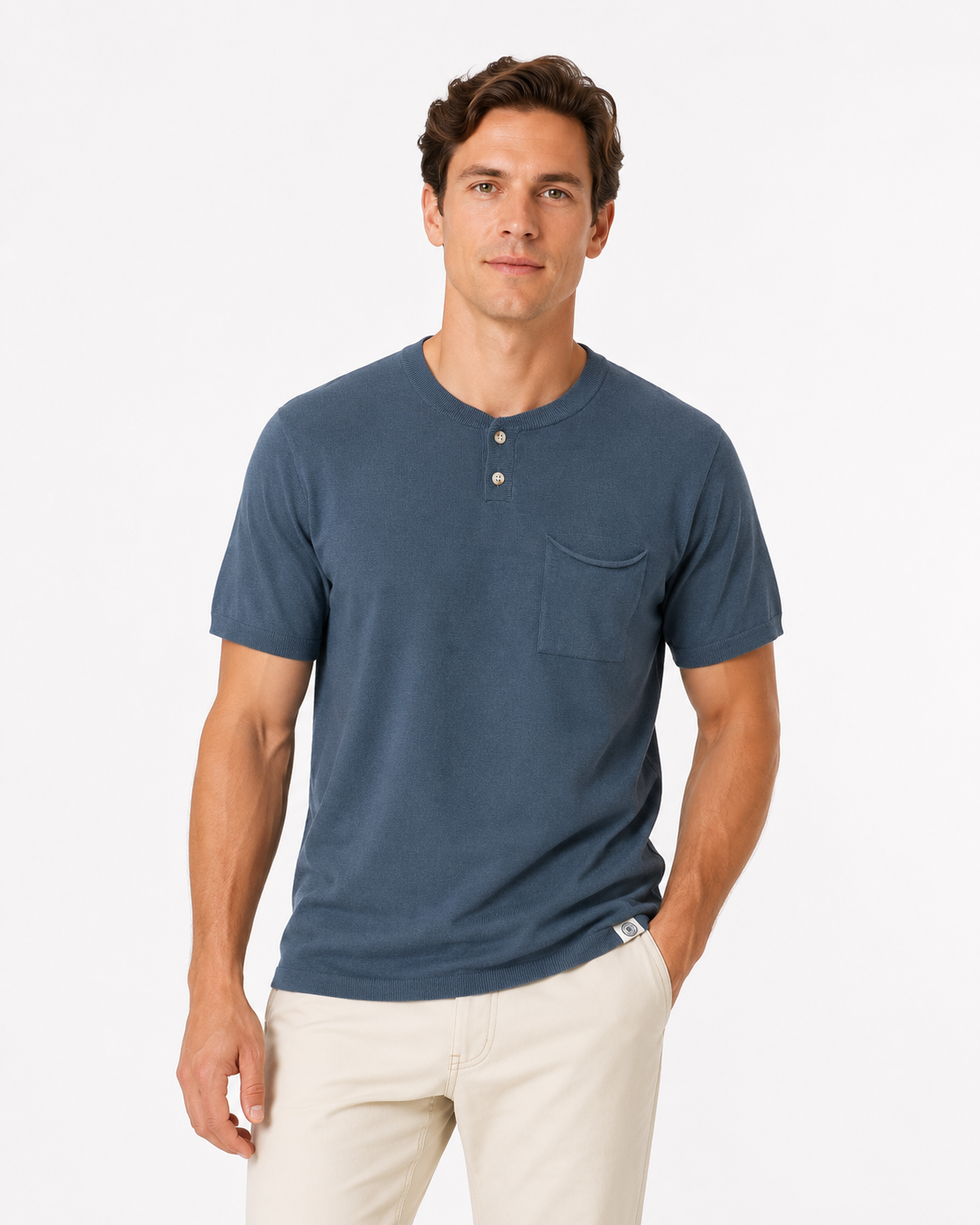 Long Wharf | SeaWell® Knit Henley Tee Marine | Blue