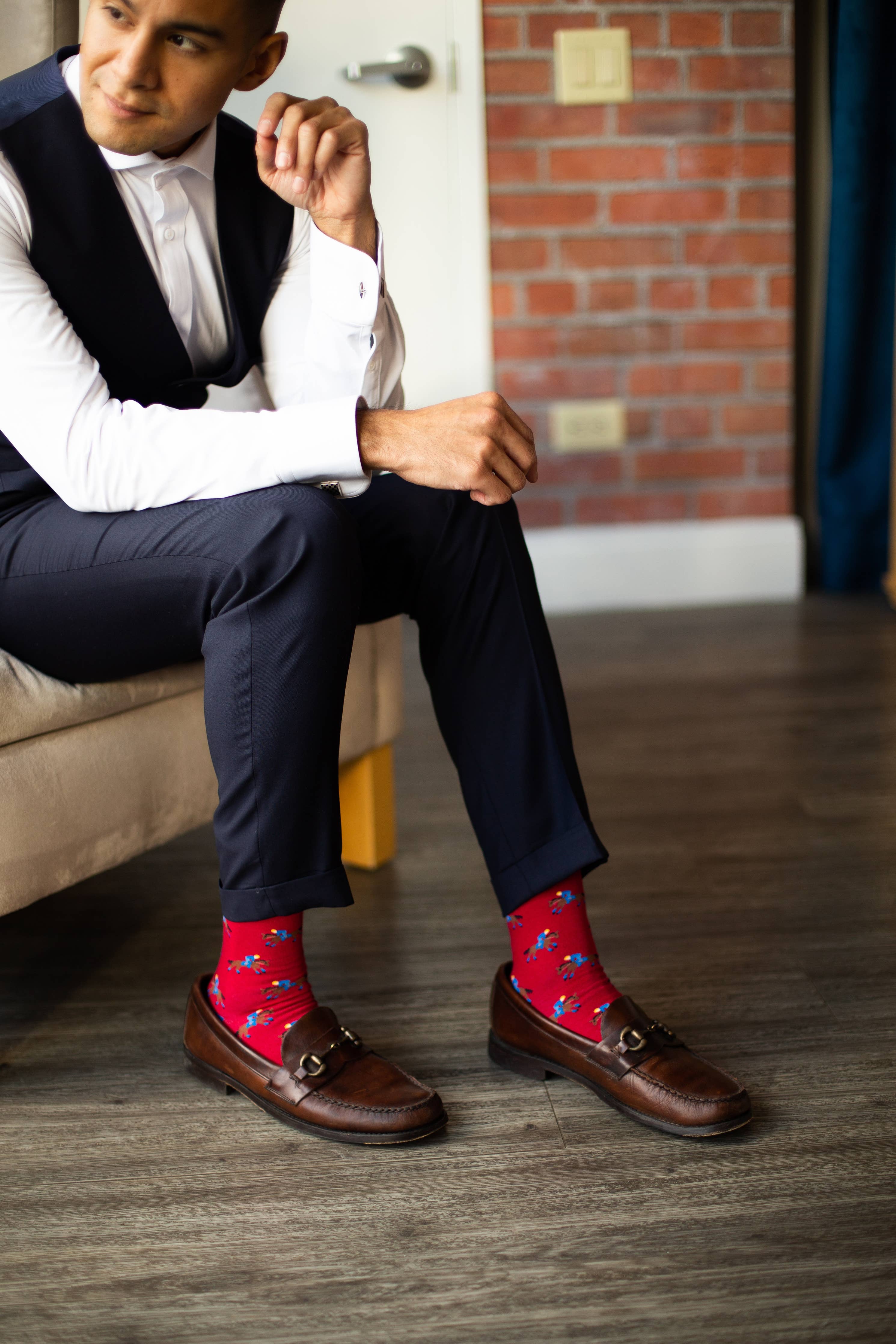 Crew Socks for Men - Midtown West Horse Racing Style: ONE SIZE