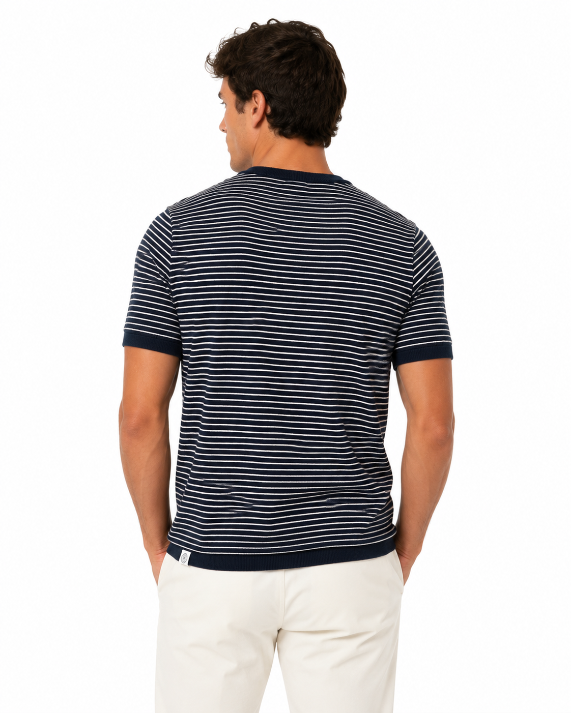 Long Wharf | SeaWell® Striped Knit Henley Tee | Navy