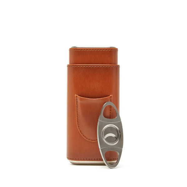 Ashton 3-Cigar Leather Case with Cutter