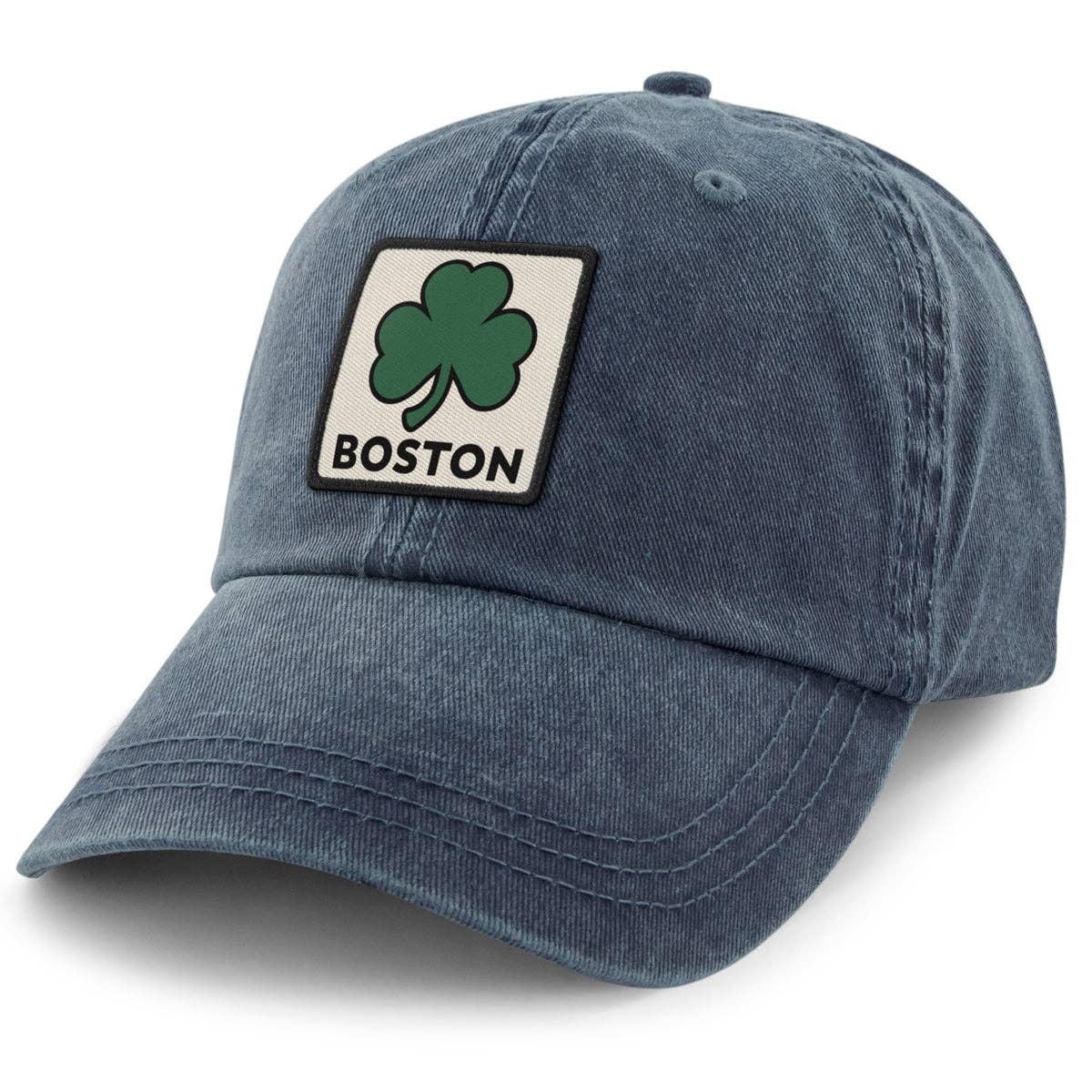 Boston Shamrock Printed Patch Washed Dad Hat: Dark Green / Dad Hat