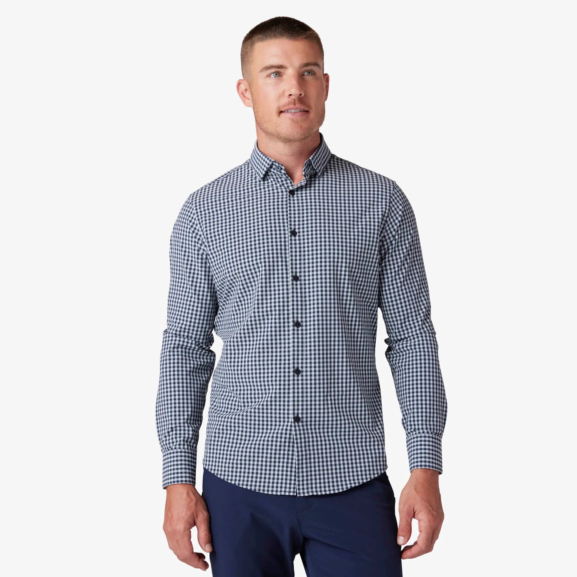 Leeward Aluminum Gingham No Tuck Dress Shirt