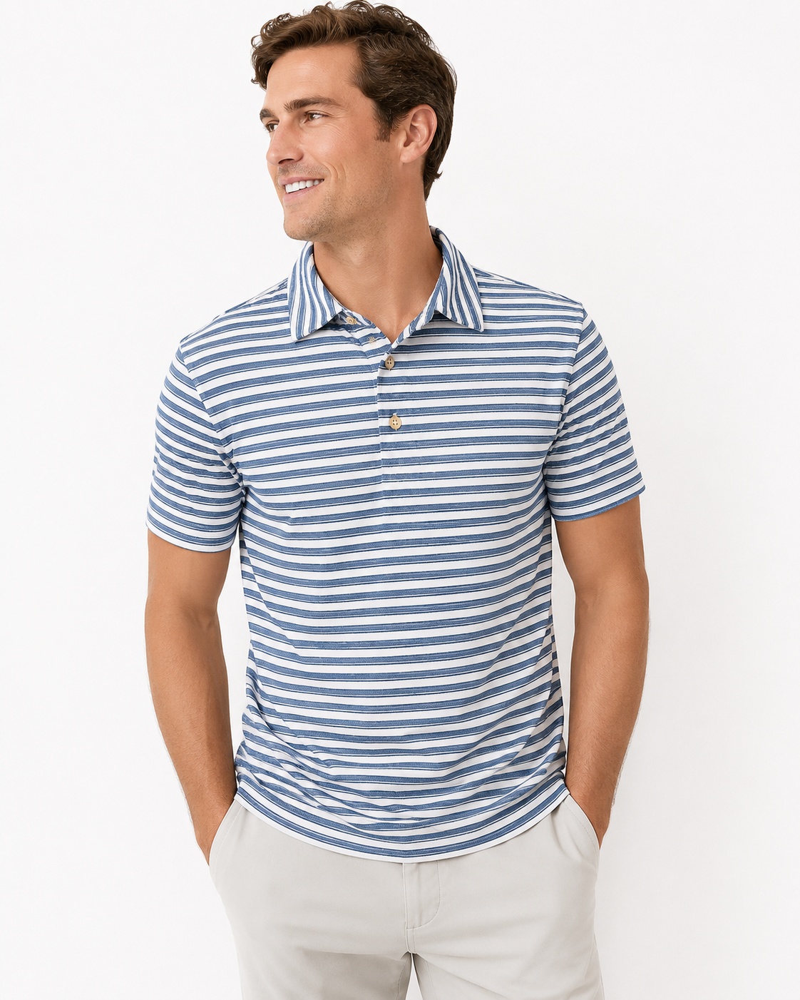 SUN DAY RED | Crosswind Heather Stripe Golf Polo | Ocean Blue Stripe