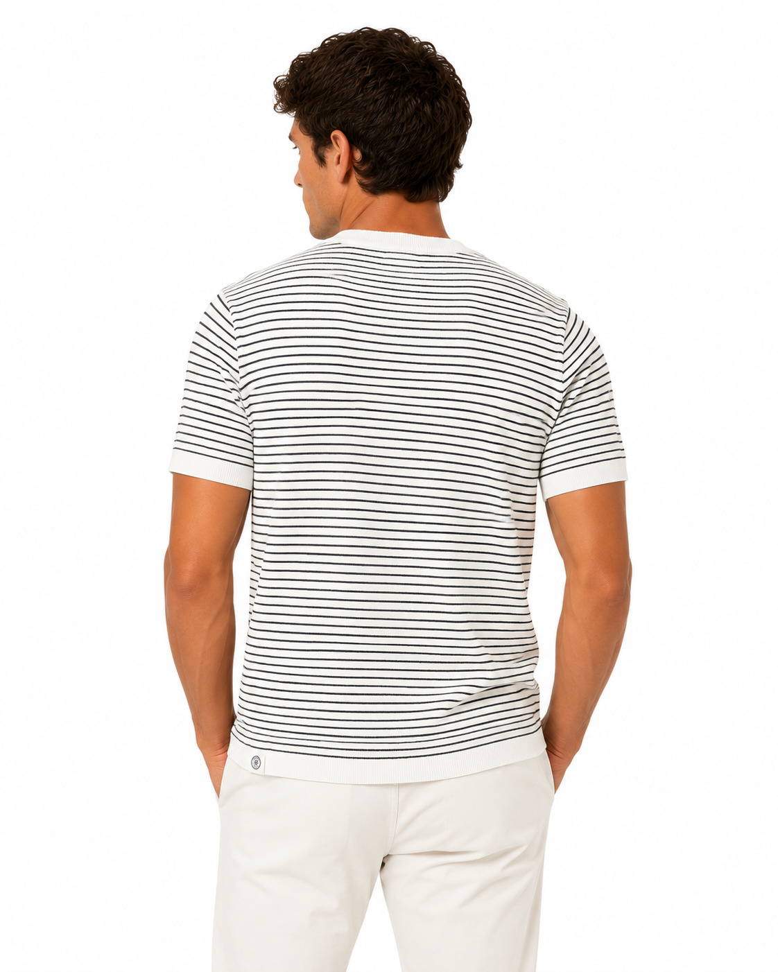 Long Wharf | SeaWell® Striped Knit Henley Tee | White