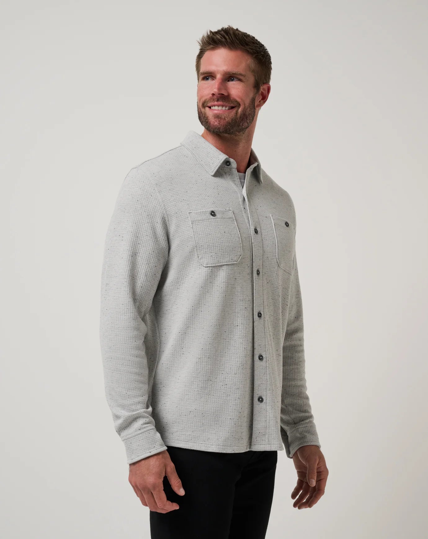 TravisMathew | Cloud Waffle Shirt Jacket Heather | Light Gray