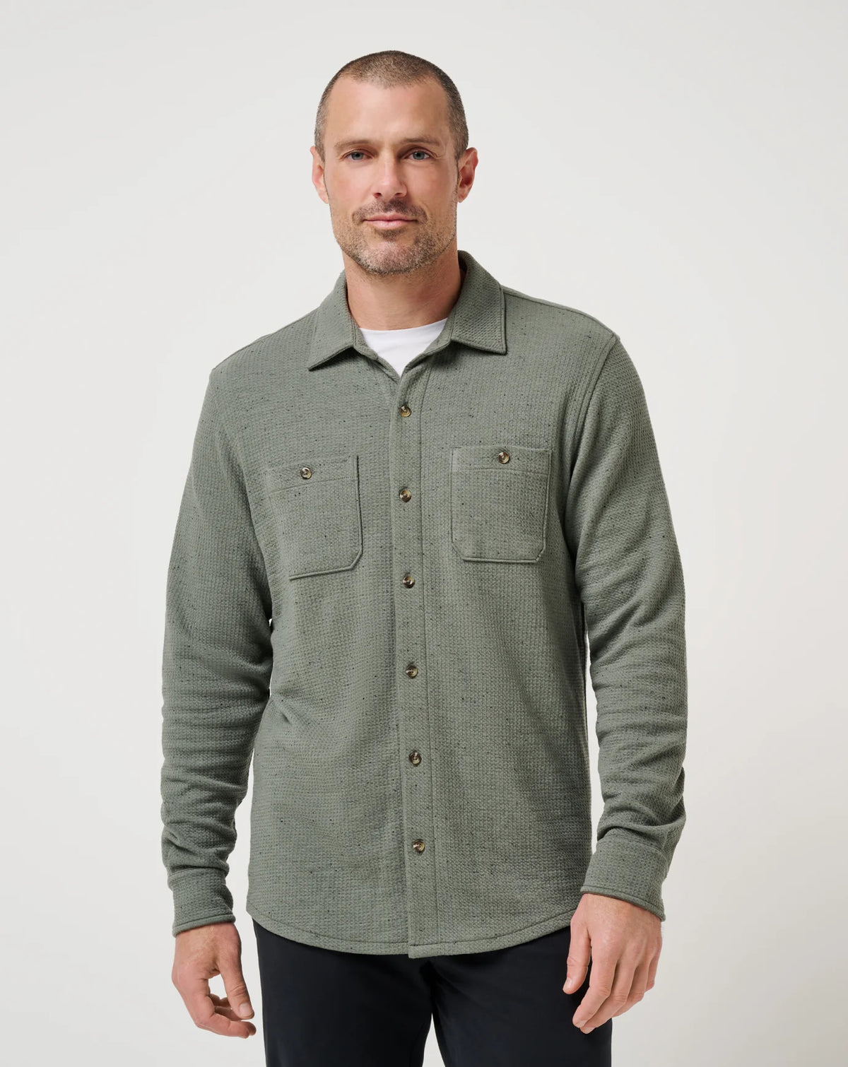 TravisMathew | Cloud Waffle Shirt Jacket | Dark Olive Green