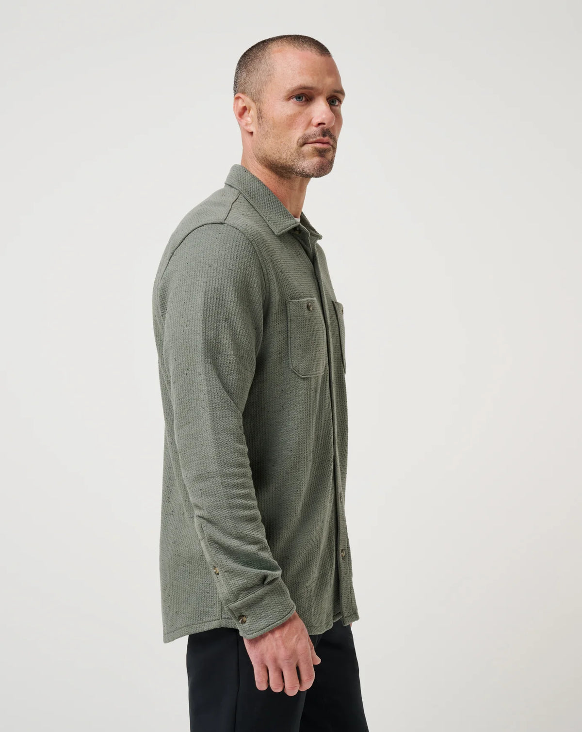 TravisMathew | Cloud Waffle Shirt Jacket | Dark Olive Green