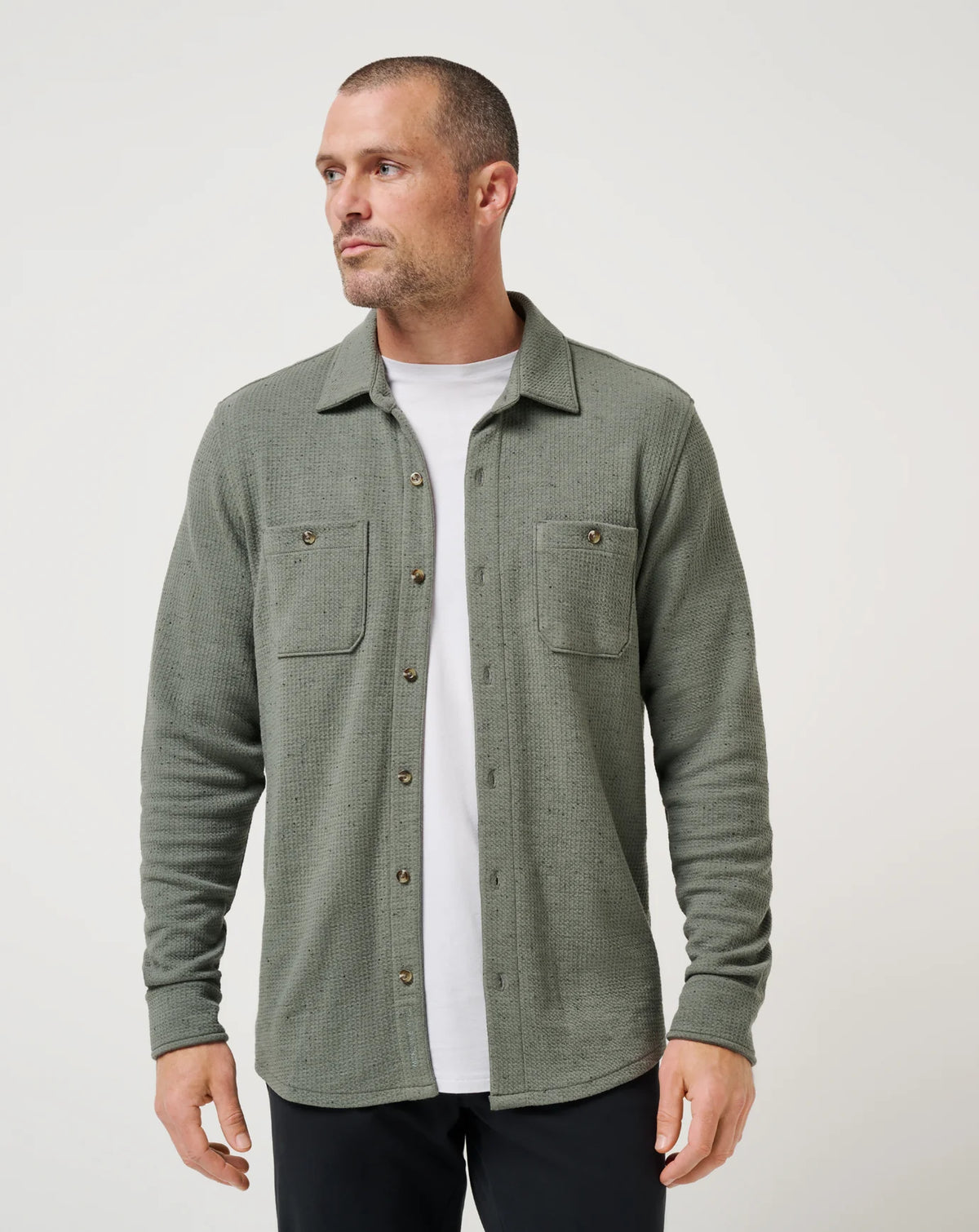 TravisMathew | Cloud Waffle Shirt Jacket | Dark Olive Green