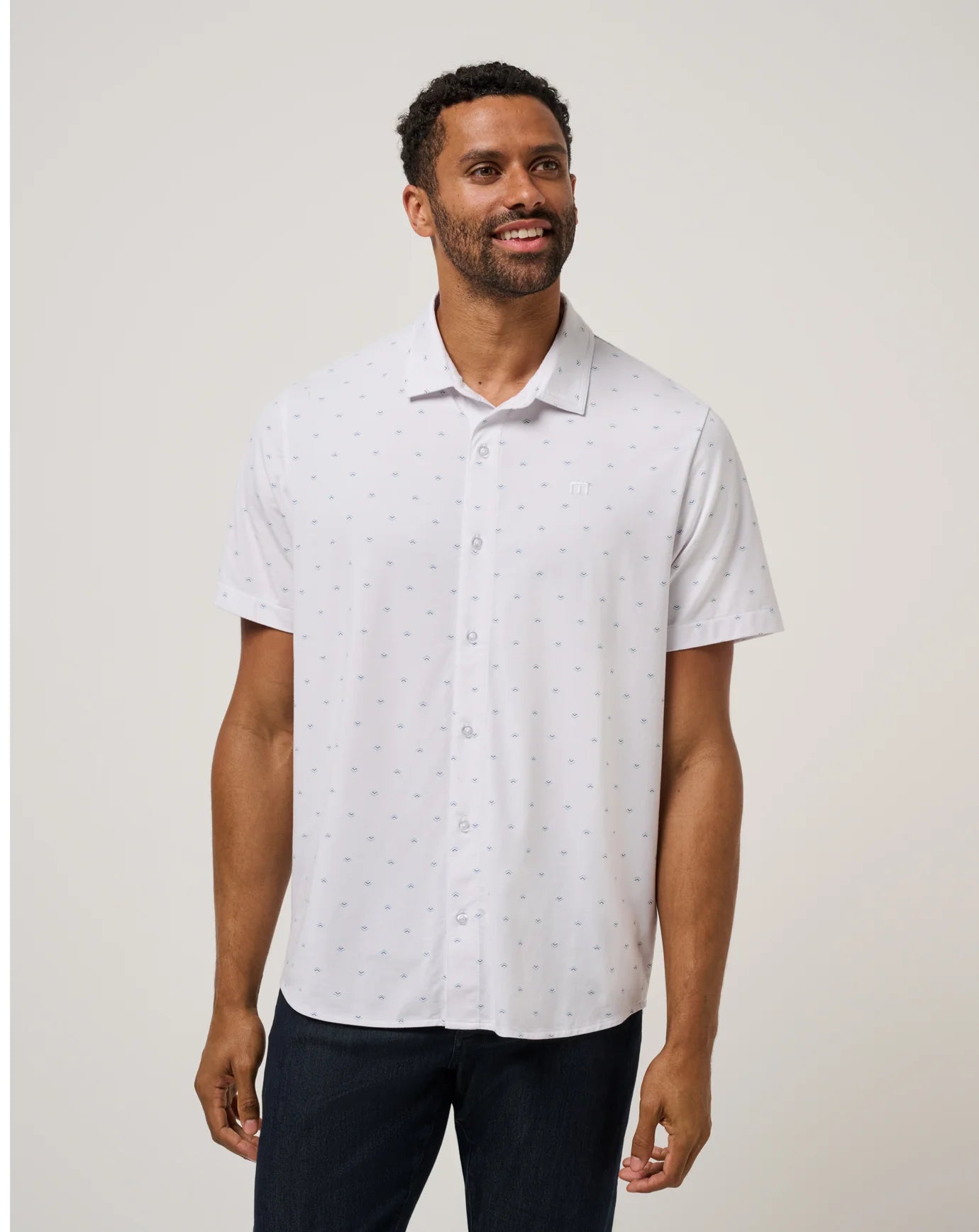 TravisMathew | Comfortknit Geo Button-Up | White | Trunk Show