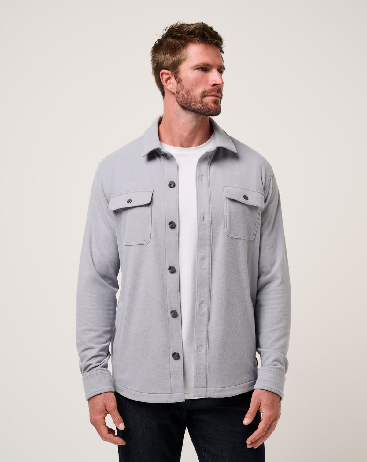 TravisMathew Peak Fleece Shirt Jacket in Sleet Gray