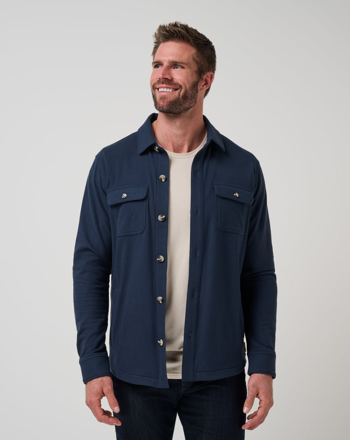 TravisMathew Peak Fleece Shirt Jacket in Total Eclipse Navy
