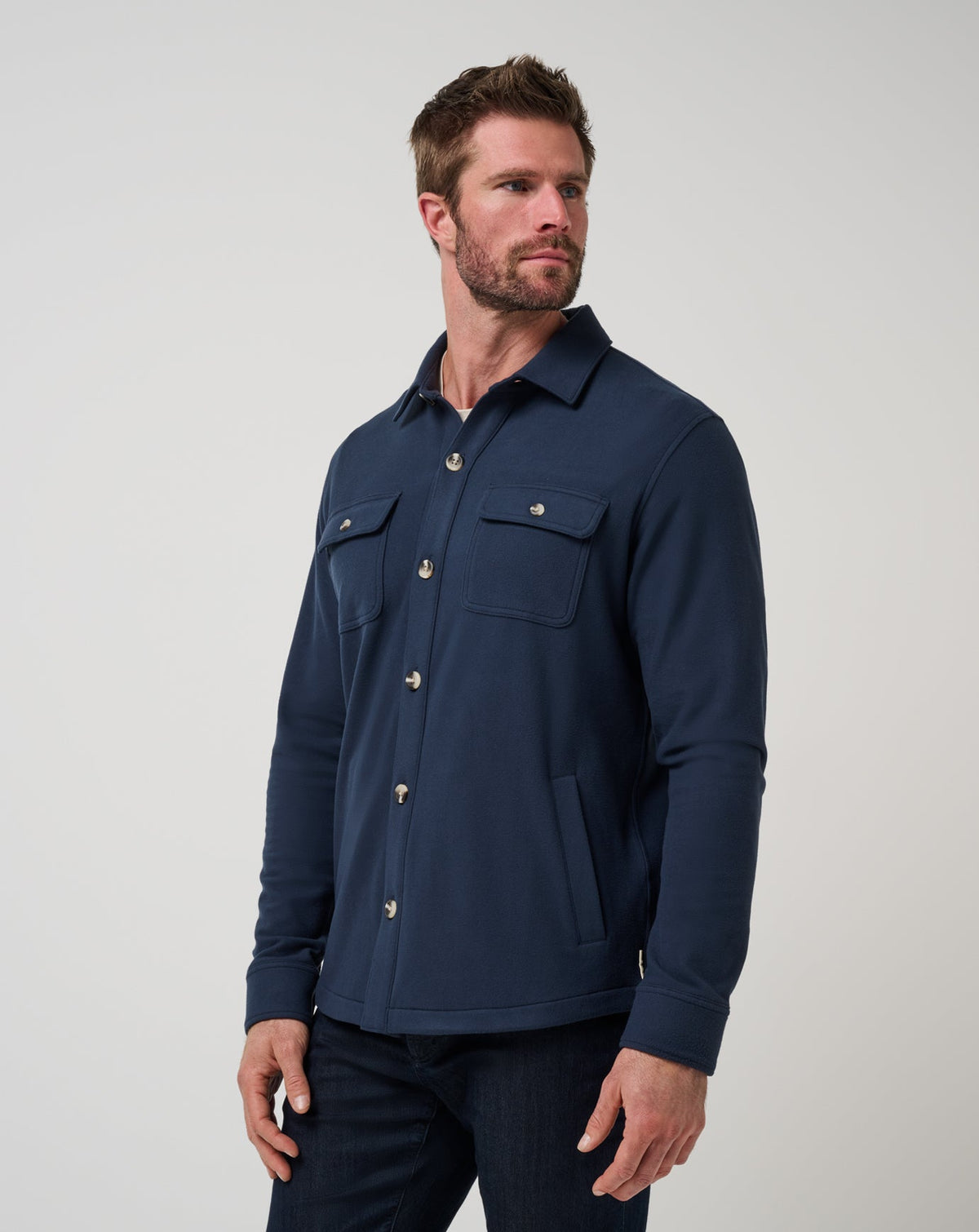 TravisMathew | Peak Fleece Shirt Jacket | Total Eclipse Navy