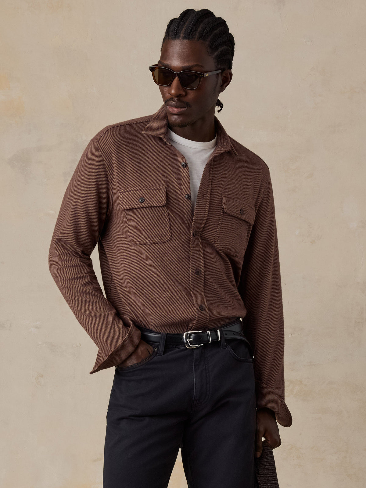 Faherty Legend Sweater Shirt in Redwood Coast Twill Brown
