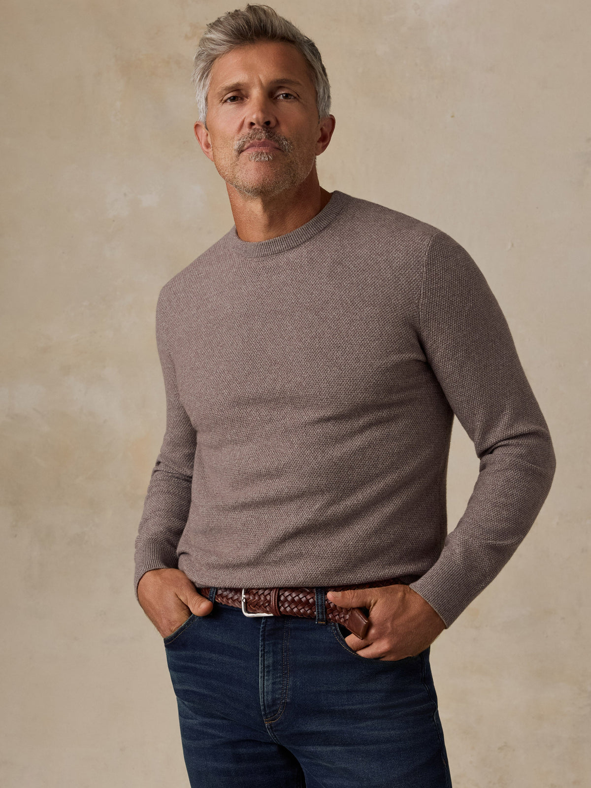 Faherty Jackson Crew Sweater in Ironwood Heather Brown