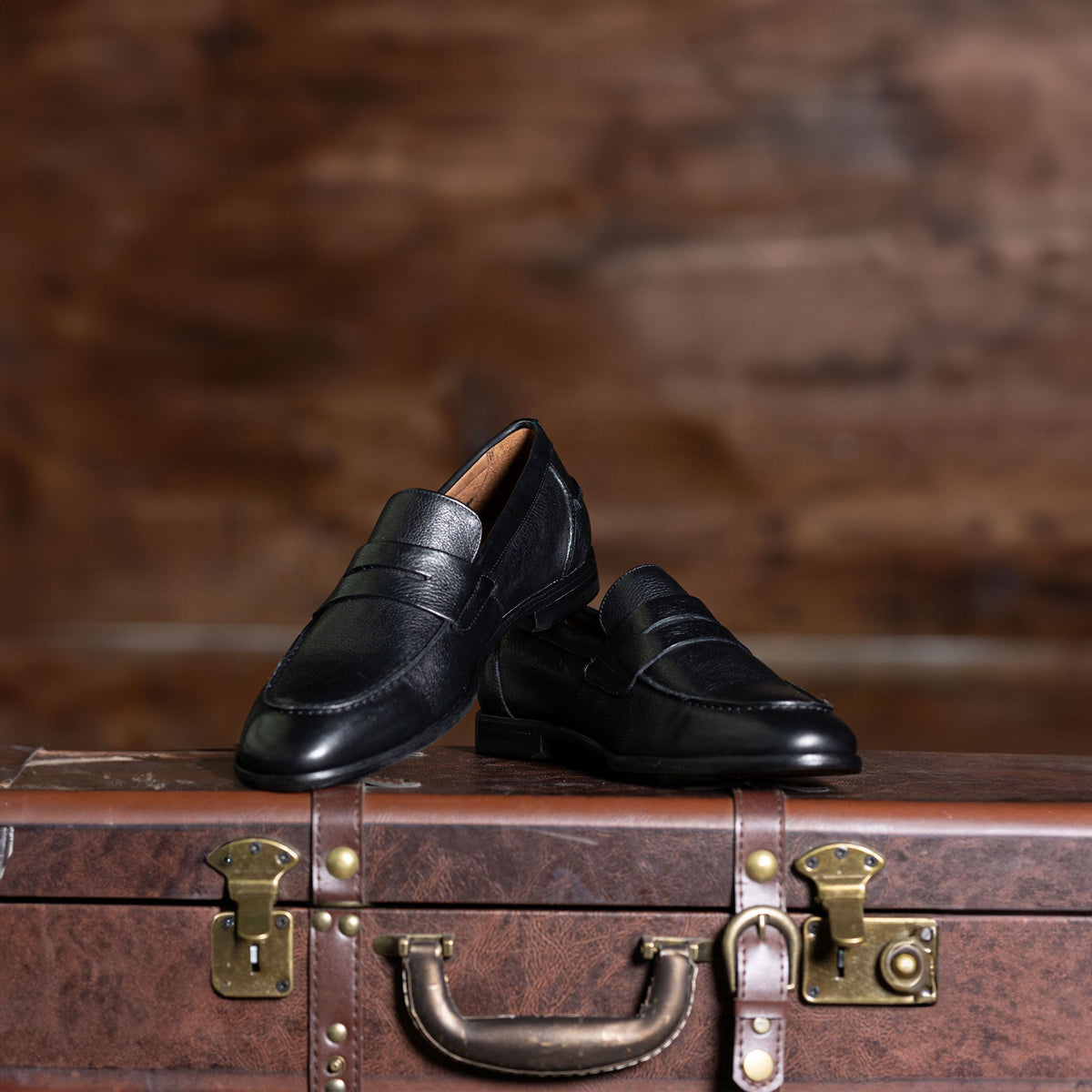 Collars & Co. Naples Penny Loafers in Black Leather