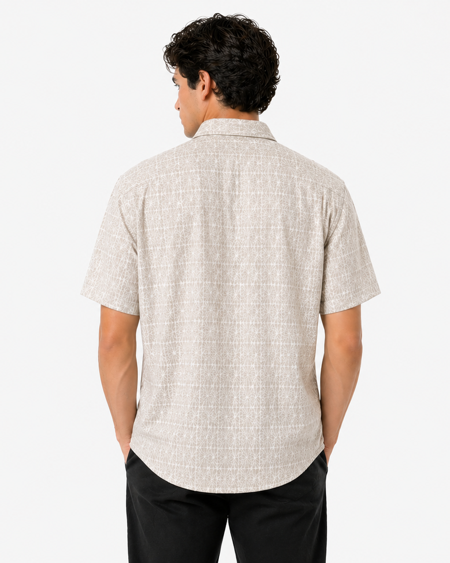 TravisMathew | Cabana Jacquard Short Sleeve Button Down | Beige