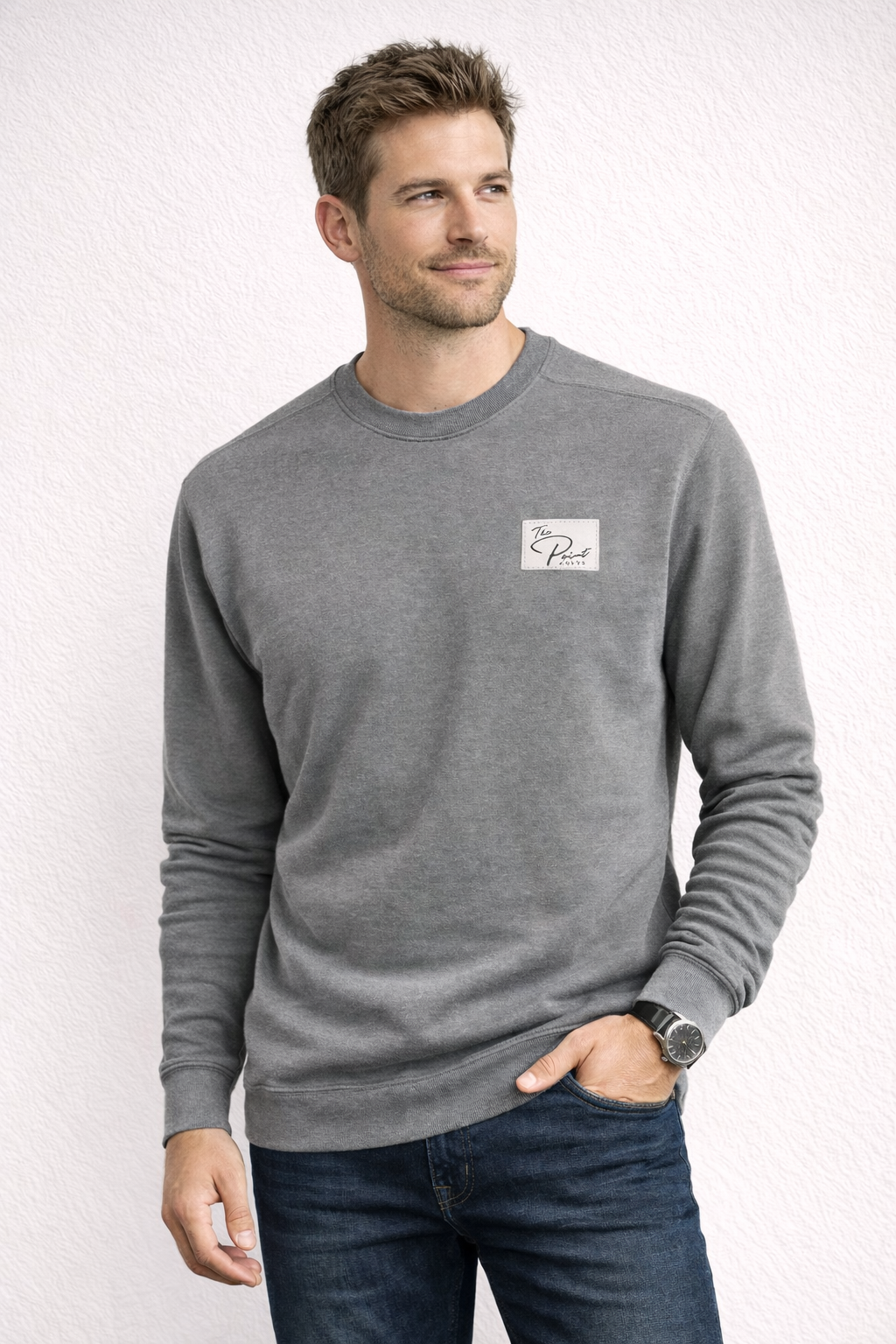 The Point | Patch Crewneck Sweatshirt | Grey