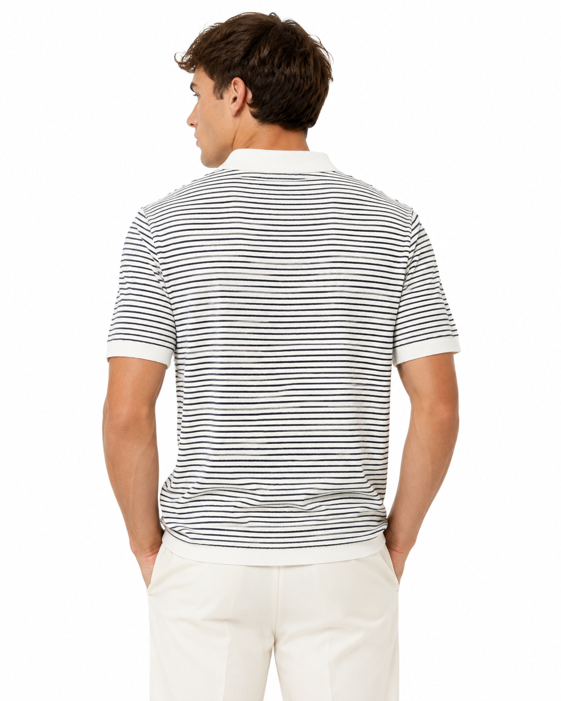Long Wharf | SeaWell™ Striped Knit Polo | Navy/White