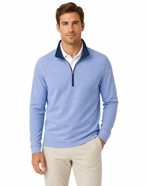 RHOBACK | Riva Heather Stripe Performance Q-Zip | Blue Stripe