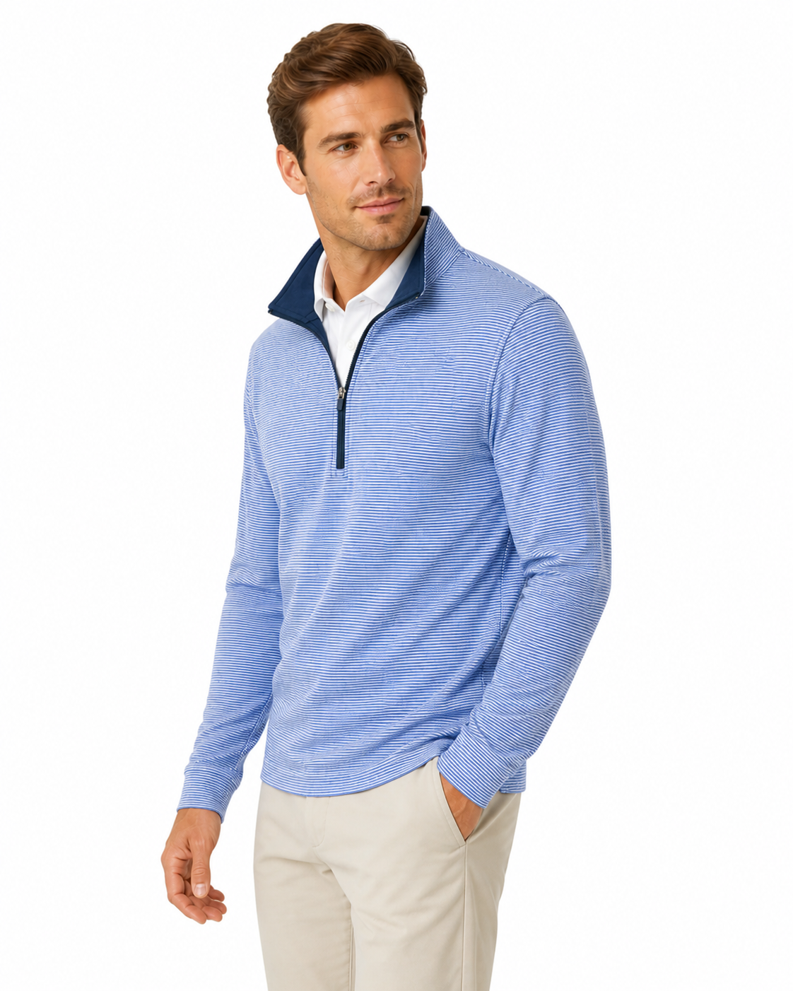 RHOBACK | Riva Heather Stripe Performance Q-Zip | Blue Stripe