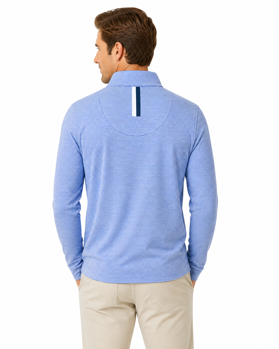 RHOBACK | Riva Heather Stripe Performance Q-Zip | Blue Stripe