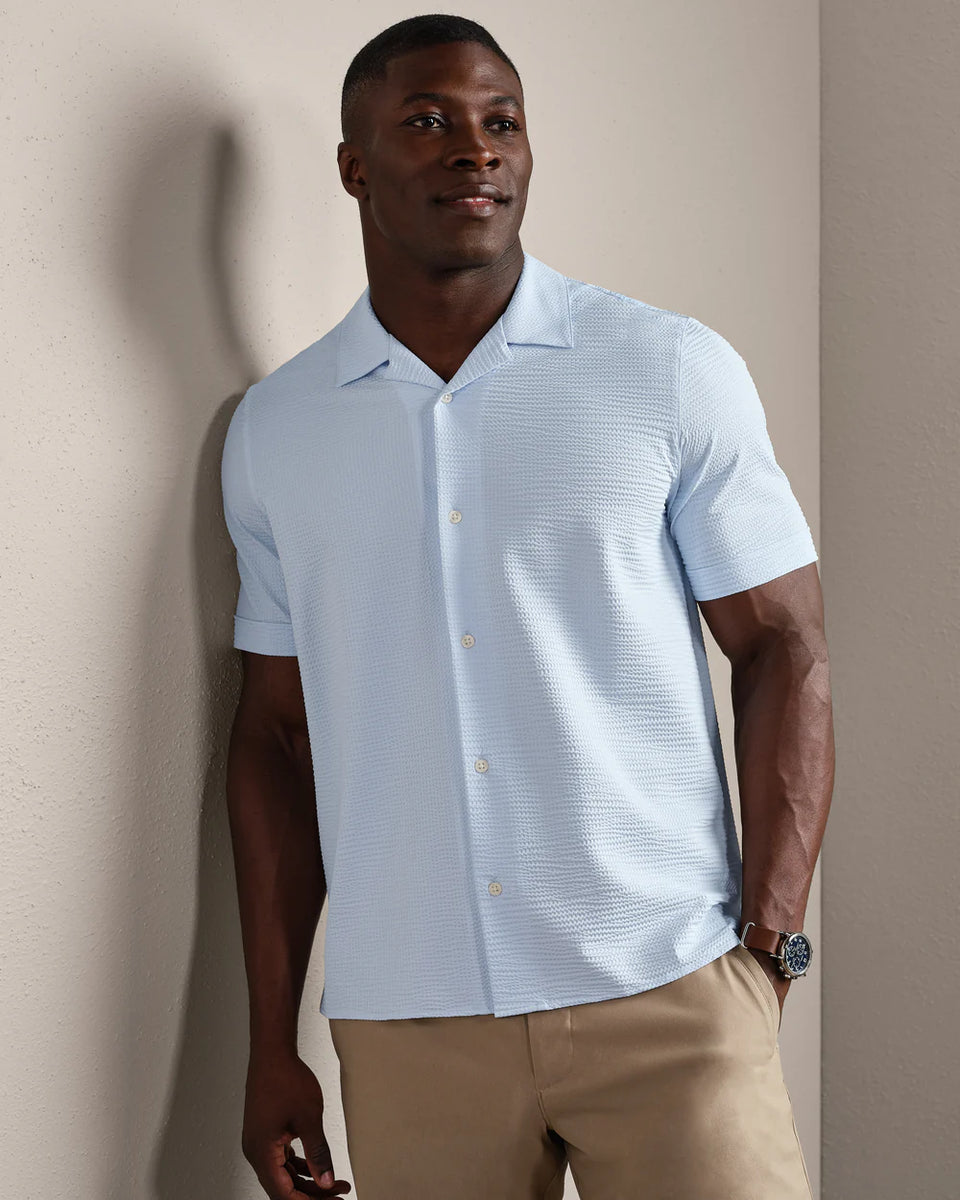 Rhone | Commuter® Seersucker Camp Collar Shirt Aquamarine