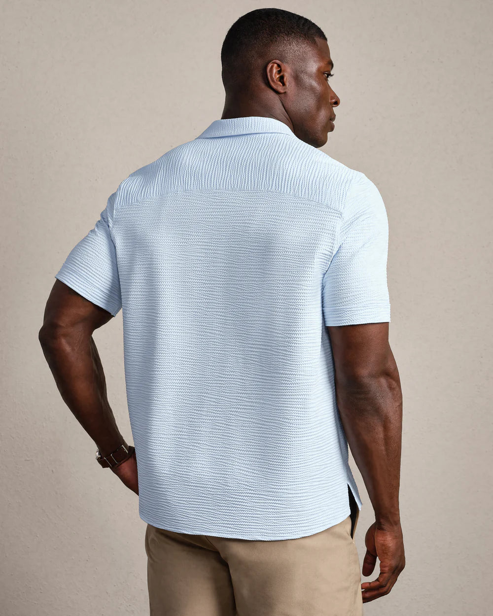 Rhone | Commuter® Seersucker Camp Collar Shirt Aquamarine | Blue