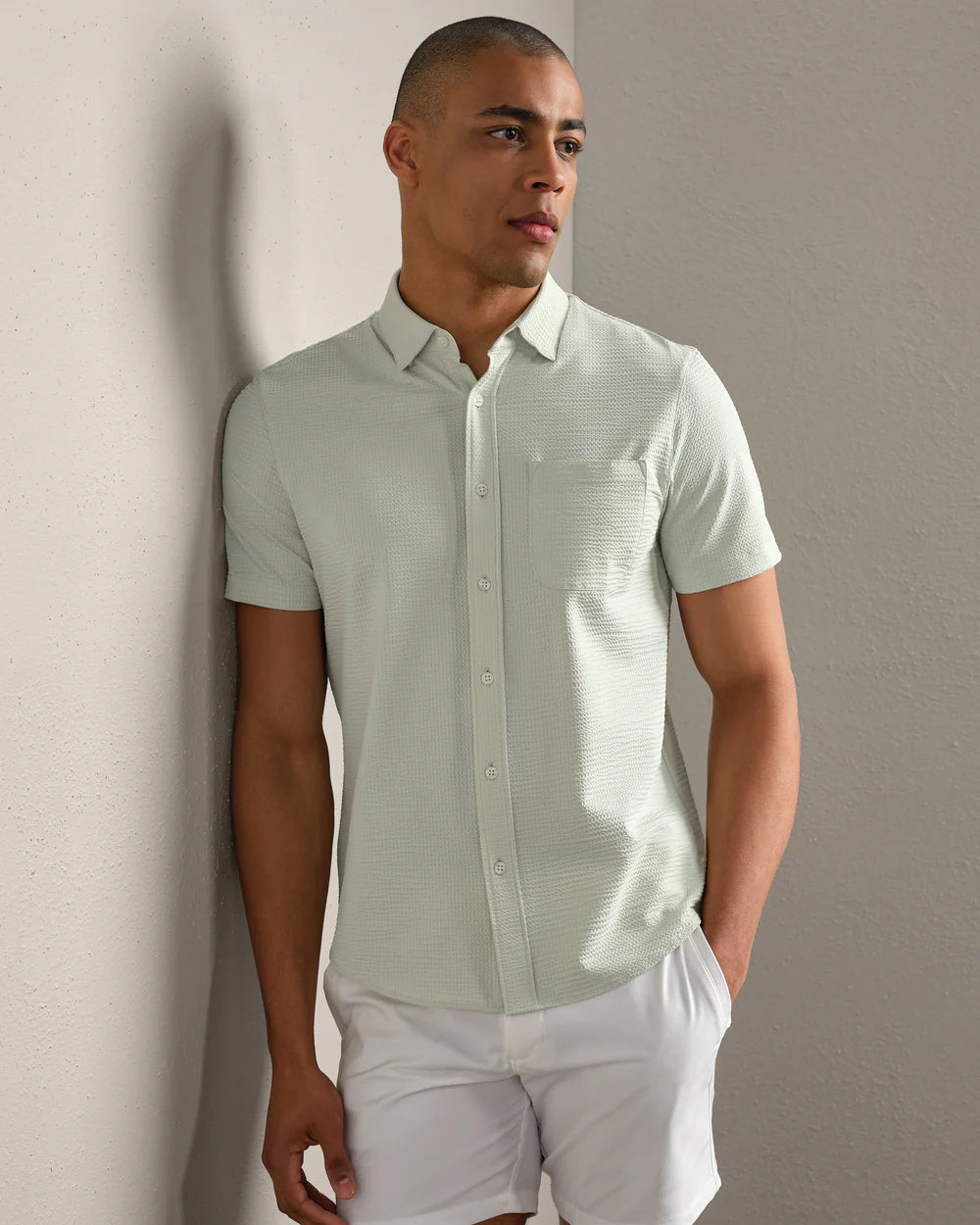 Rhone | Commuter® Seersucker Short Sleeve Button Down Cool Mint | Green