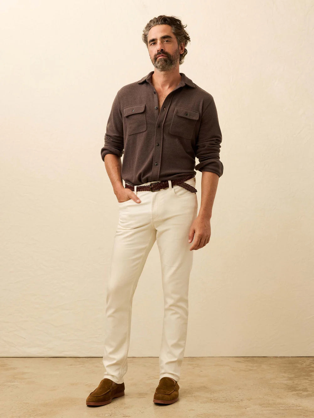 Faherty | Stretch Terry 5-Pocket Pant Egret | White