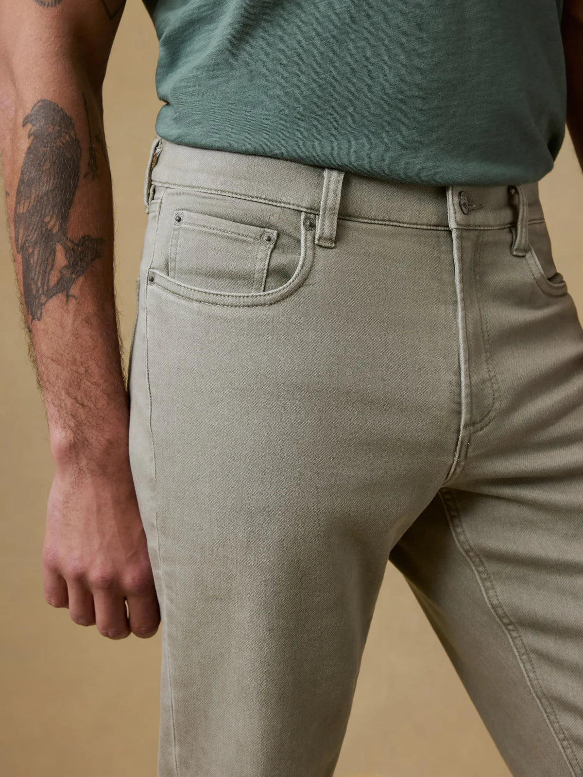 Faherty | Stretch Terry 5-Pocket Pant | Sage Green | Slim Fit