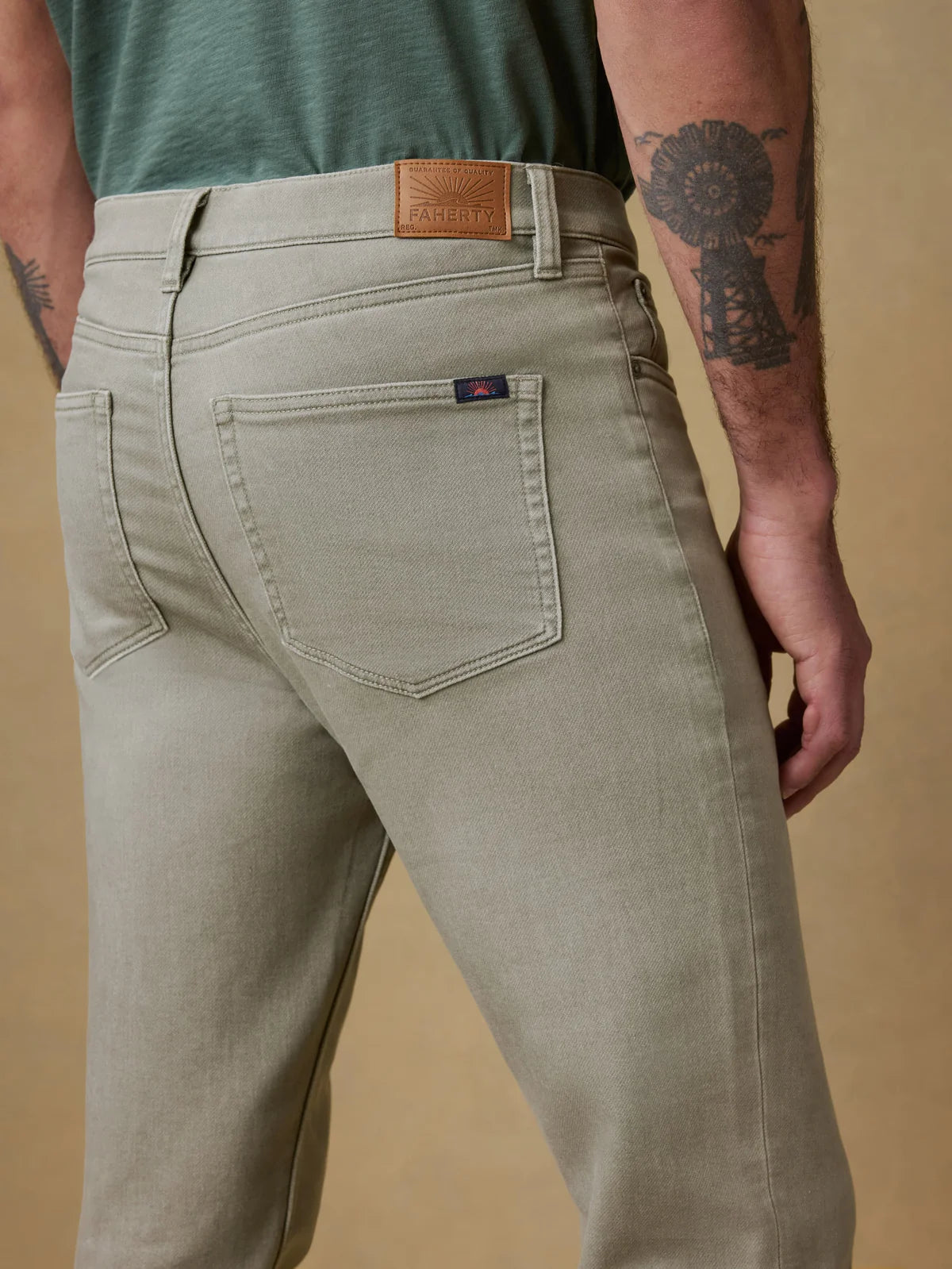 Faherty | Stretch Terry 5-Pocket Pant | Sage Green | Slim Fit