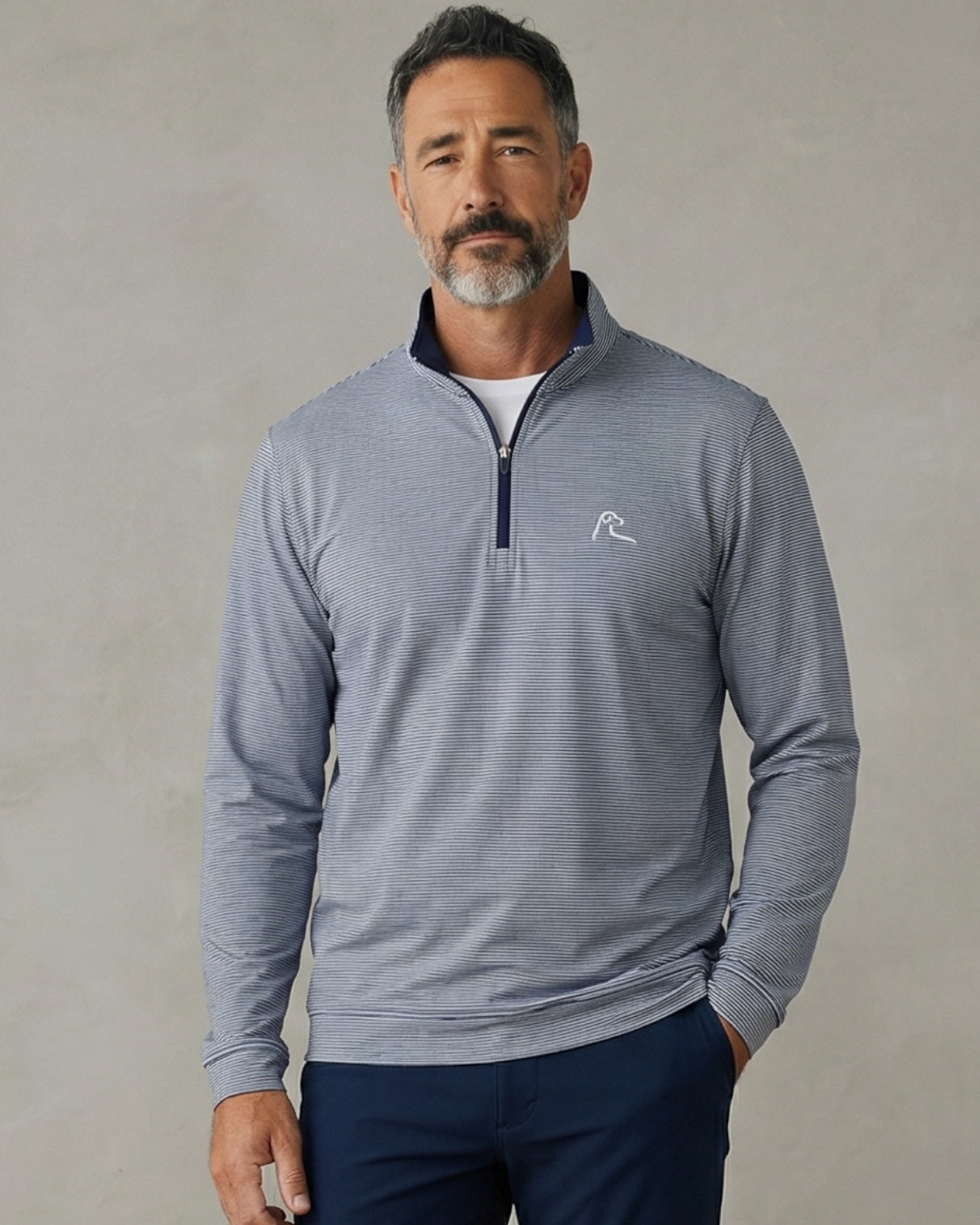 RHOBACK | Riva Heather Stripe Performance Quarter Zip | Blue Stripe