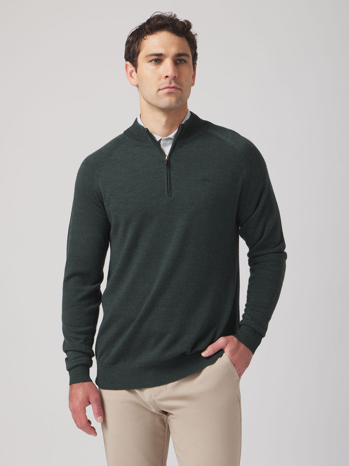 Sun Day Red | 3D Merino Wool Quarter Zip | Deep Forest Green