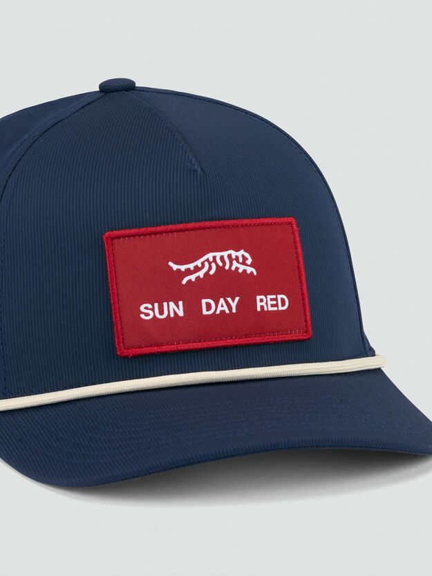 SUN DAY RED | Pioneer Performance Rope 5 Panel Snapback Hat | Navy