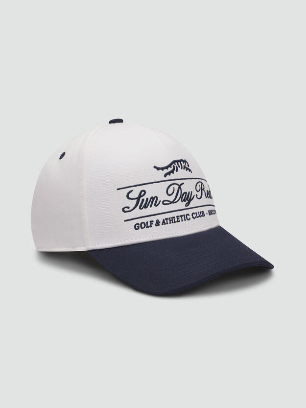 SUN DAY RED | Athletic Club 5 Panel Snapback Hat | White