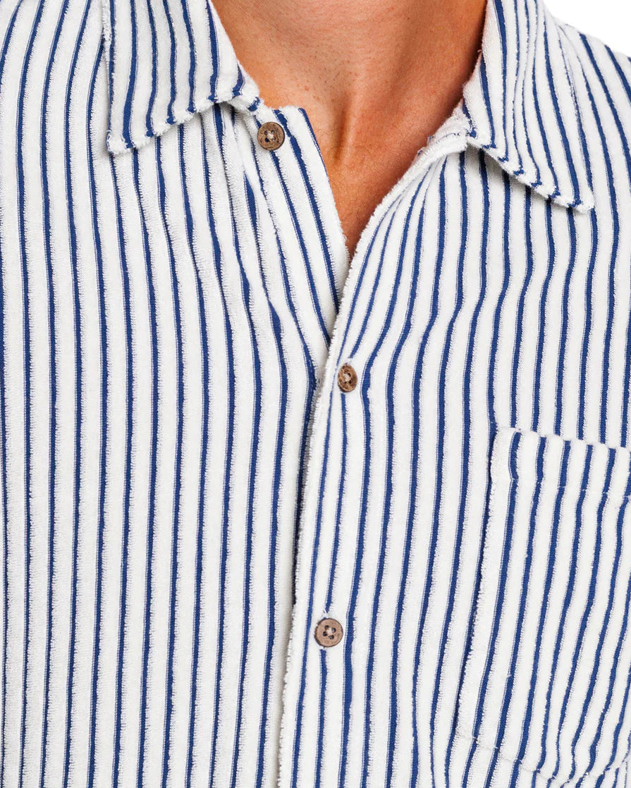 Criquet |  Terrycloth Button Down |  White/Blue Stripe