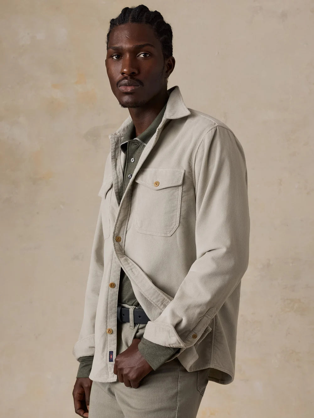 Faherty | Stretch Terry Corduroy Workshirt | Tundra Stone Beige
